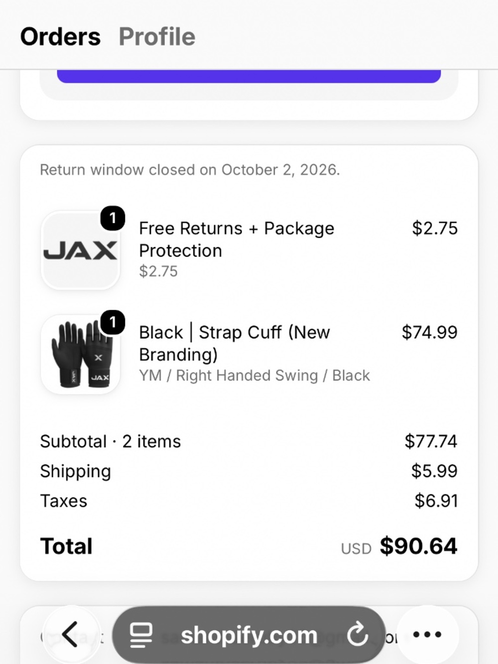 JAX webbed right handed batting gloves